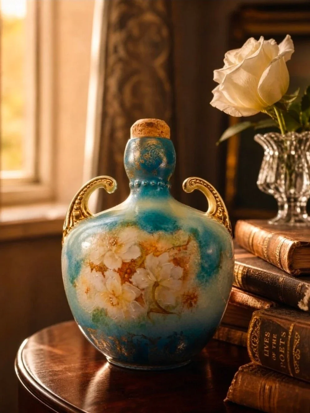 Antique Royal Saxe Germany K & B Hand Painted Floral Porcelain Decanter Vase